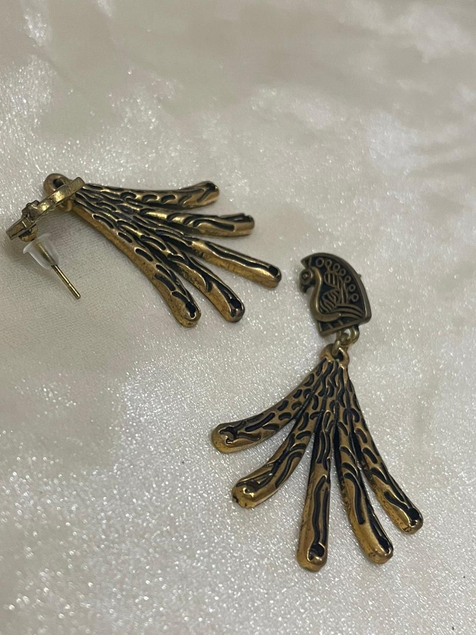 Antique Gold Royal Textured Peacock Earrings