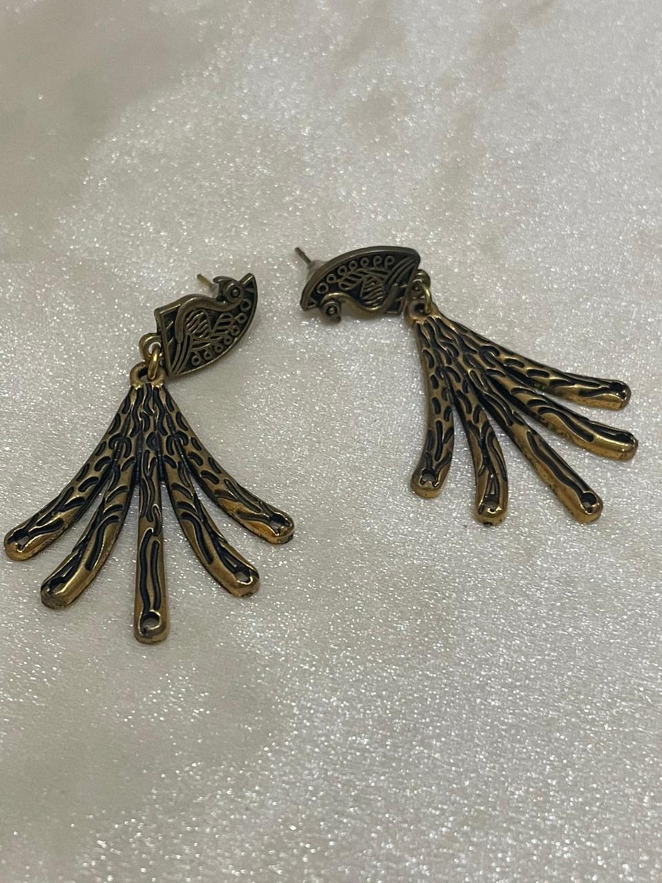 Antique Gold Royal Textured Peacock Earrings