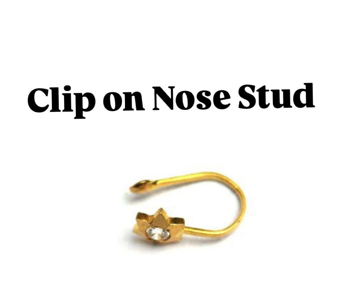 Gold Colour Cute Nose Pin With White Stone