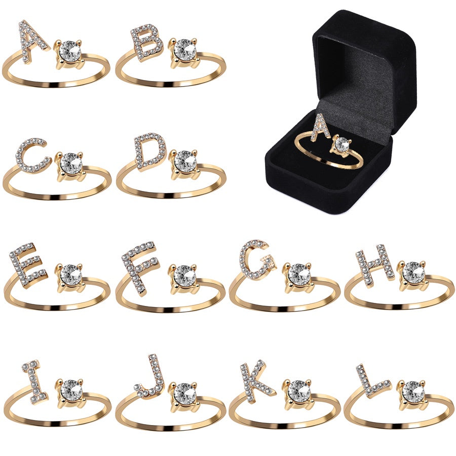 A-Z Letter Adjustable Opening Gold Rings